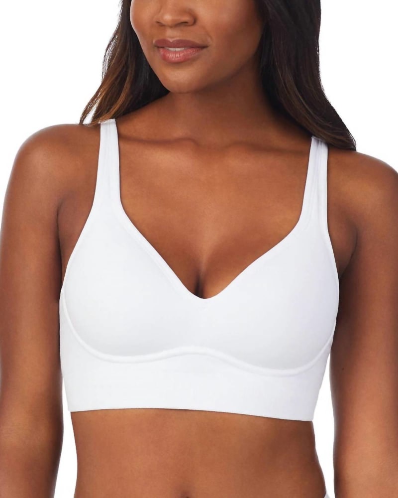Front of a model wearing a size L Cabana Cotton Seamless Built Up Wirefree Bra in White in White by On Gossamer. | dia_product_style_image_id:334647